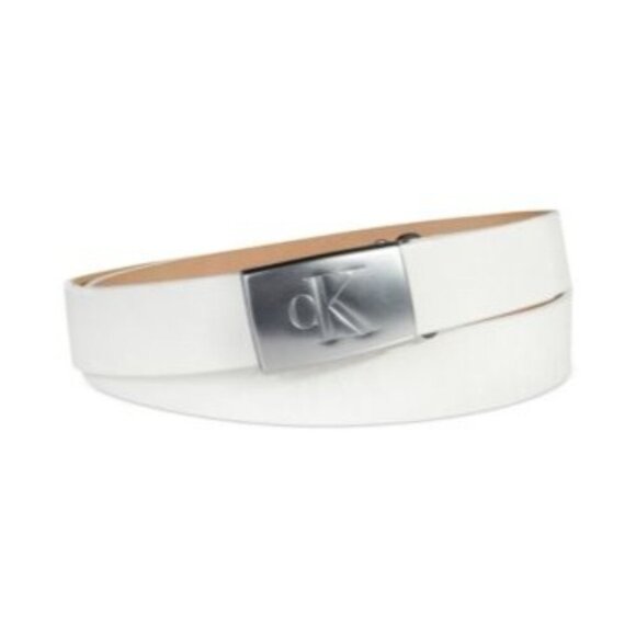 Calvin Klein Women's Ck Plaque Logo Buckle Tension Belt, White, Large - Picture 1 of 1